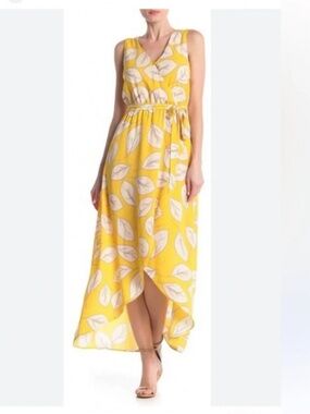 Yellow Leaf Print Maxi Dress size 10 by Luxology
